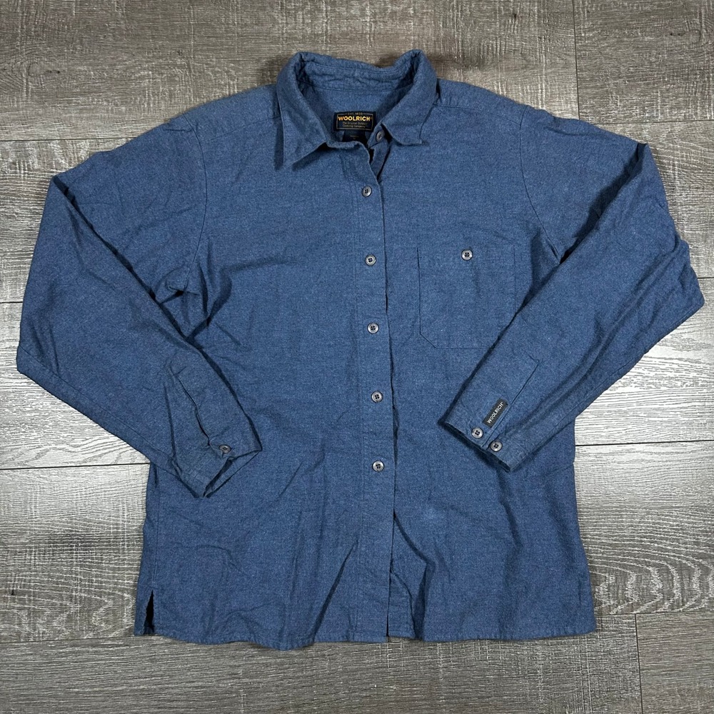 Woolrich Womens Blue Haze Heather‎ Cotton Flannel Button Down Shirt M Vintage